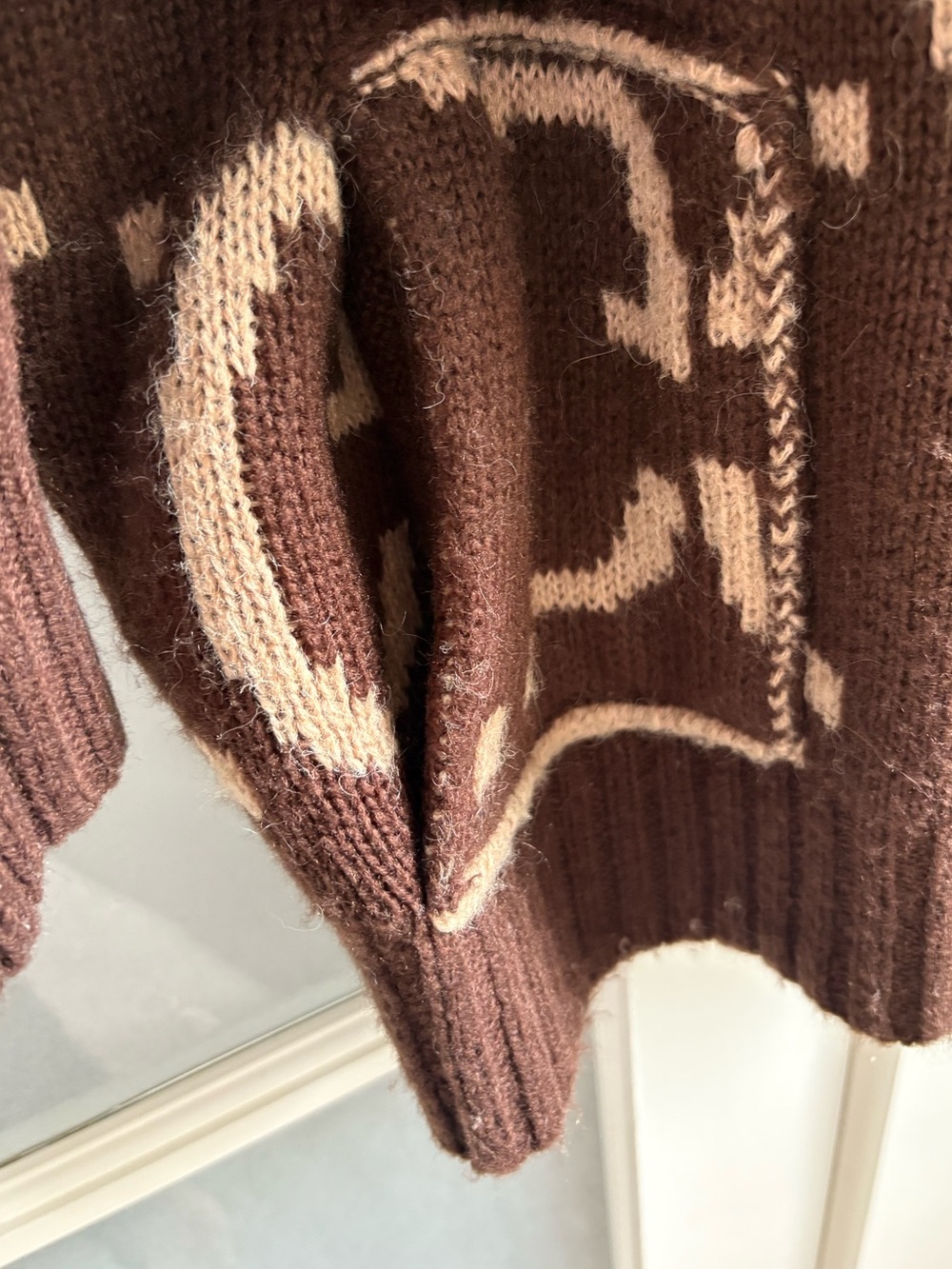 GG Monogram Women's Reversible 2 Sided Cardigan - Tan & Brown - Size Medium - Picture 9 of 12